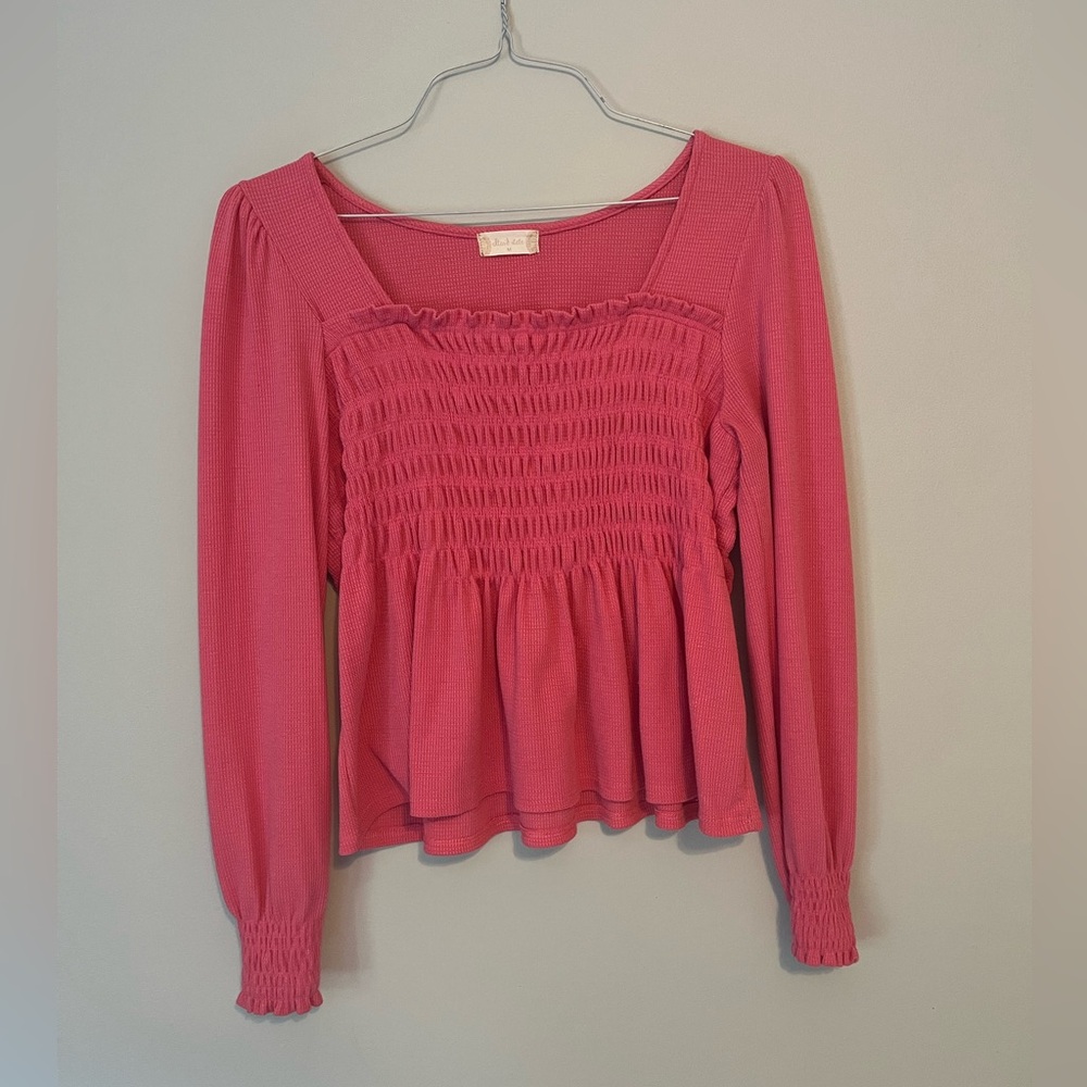 Altar'd State Pink Smocked Peplum Blouse
